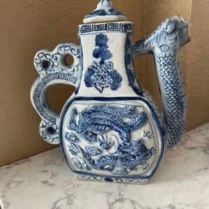 Blue and White Ceramic Dragon Teapot